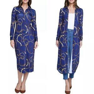 L’Agence Raelynn Shirt Dress in Indigo-Gold, Size XS, NWT